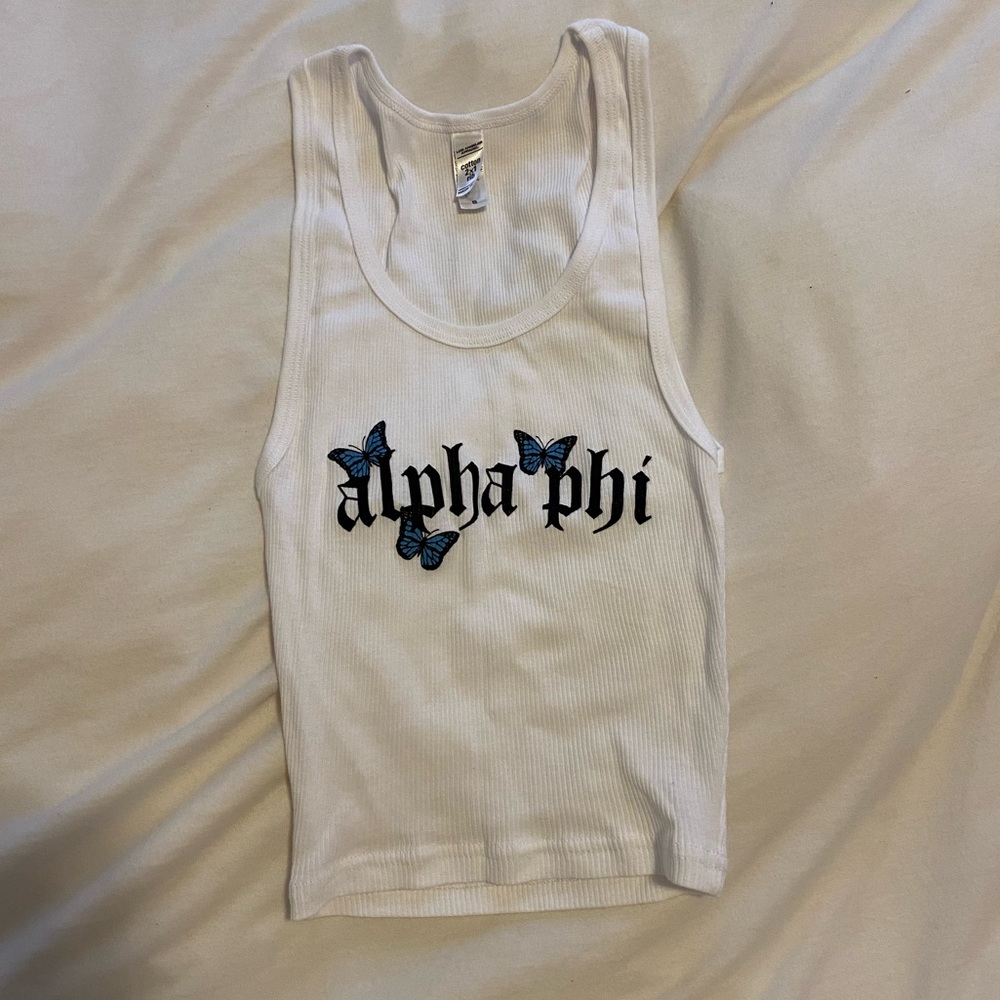 White Alpha Phi tank top